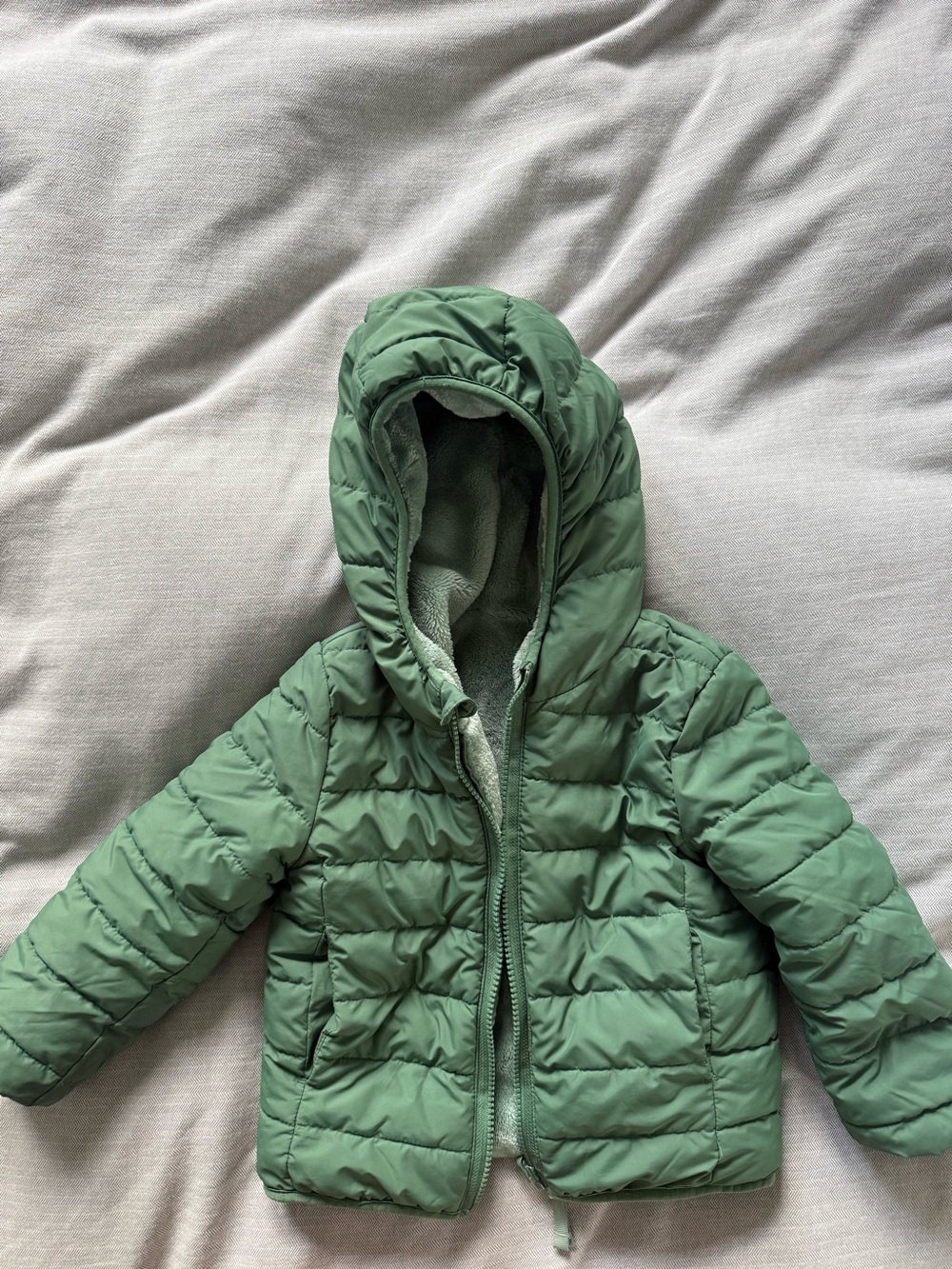Kids Hooded Puffer Jacket - Sage Green